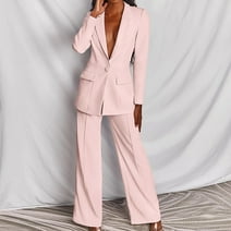 Womens Clothes Clearancewomen'S Long Sleeve Solid Suit Pants Casual Elegant Business Suit Sets Two-Piece Suit Pink Xl