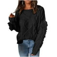 thumbnail image 1 of Womens Clothes Fall Sweaters for Women Crewneck Tassel Long Sleeve Solid Color Casual Cable Knit Sweaters Pullover Tops, 1 of 7