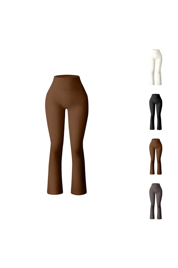 Womens Clothes Ribbed Seamless Yoga Pants High Waist Bell Bottom Flare Leggings Textured Workout Trousers for Fitness and Studio
