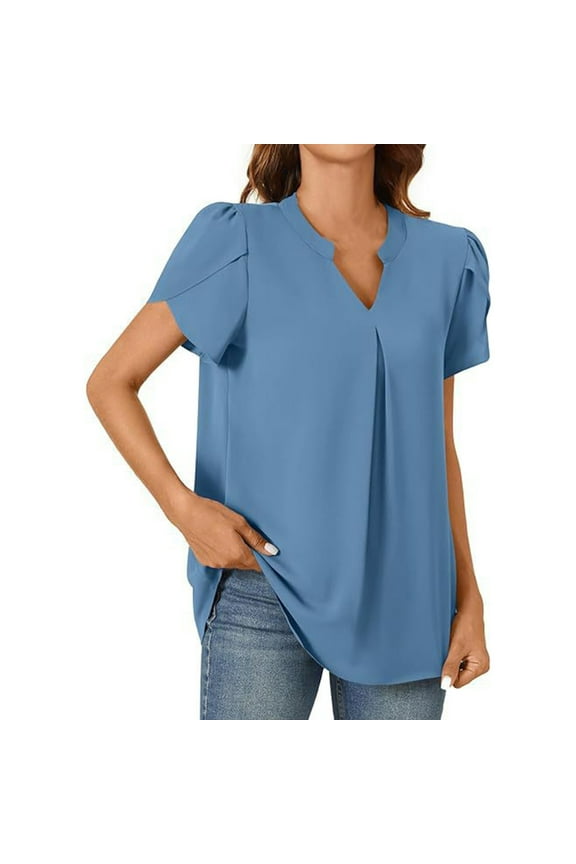 Womens Clothes Summer Women Clothes Trendy, Womens Dressy Chiffon Blouses Summer Casual T-Shirts Petal Short Sleeve V Neck Tunic Tops for Leggings