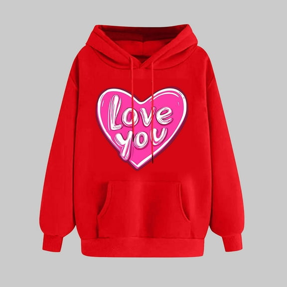 Womens Clothes Trendy Women's Clothes Ndbuld Women's Print Winter Hoodie Pullover Tops Long Sleeved Comfortable Sweatshirt Rollbacks,Red,L
