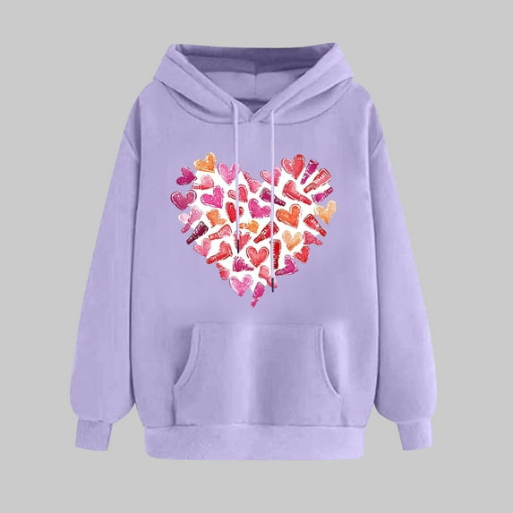 Womens Clothes Trendy Women's Clothes Ndbuld Women's Print Winter Hoodie Pullover Tops Long Sleeved Comfortable Sweatshirt Up to 35% off,Purple,2XL