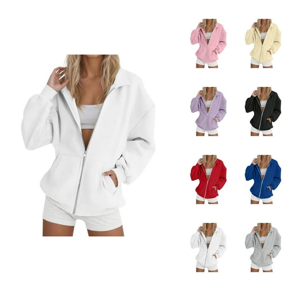 Womens Clothes Women's Solid Color Sweatshirt Women's Casual And Fashionable Solid Color Zipper Hoodless Sweatshirt