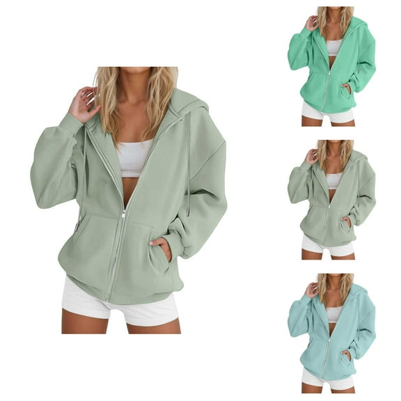 Womens Clothes Women's Solid Sweatshirt Women's Tree Print Casual Long Sleeved Drawstring Hooded Jacket Zipper Hooded Sweatshirt
