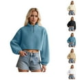 thumbnail image 1 of Womens Clothes Women's Solid Sweatshirt Women's Zip Up Sweatshirt Half High Neck Long Sleeve Cropped Pullover Soft Warm Casual Winter Fall Spring Tops Outerwear, 1 of 5