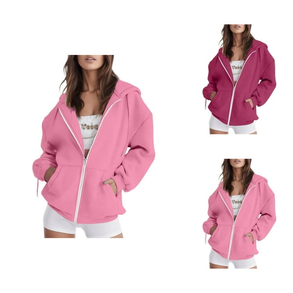 Womens Clothes Women's Solid Sweatshirt Womens Casual Solid Long Sleeve Zipper Hooded Coat Pocket Sweatshirt Tops