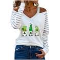 thumbnail image 1 of St Patricks Day Shirts for Women Sexy Cold Shoulder Mesh Long Sleeve Clover Gnome Print Shamrock Blouse Tops T Shirt, 1 of 4