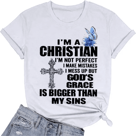 Womens Clothing Short Sleeved Graphic T-shirts Faith Shirts; God Shirts; Christian Shirts; Womens Blosues Solid Color T-shirt