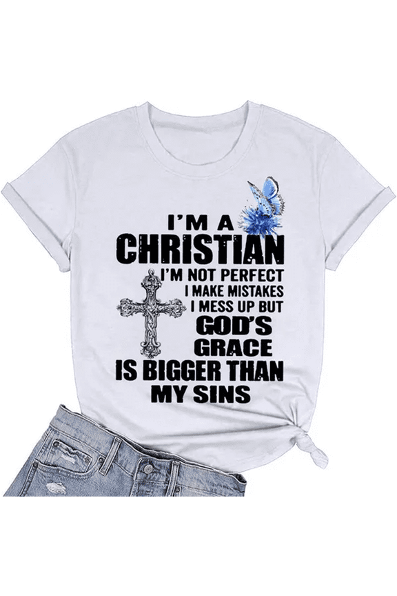 Womens Clothing Short Sleeved Graphic T-shirts Faith Shirts; God Shirts; Christian Shirts; Womens Blosues Solid Color T-shirt