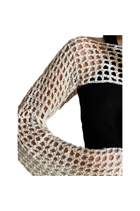 Womens Clothing Swimsuit Cover Hollow-out Crochet Coverups Meshes Loose Bathing Suit Sunscreens Pullover Smock Crop Top