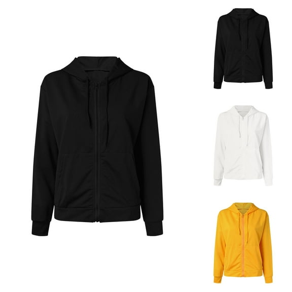 Womens Clothing Women's Solid Color Sweatshirt Women Winter Warm Fashion Long Sleeve Loose Solid Color Hooded Zipper Pocket Sweatershirt Coat