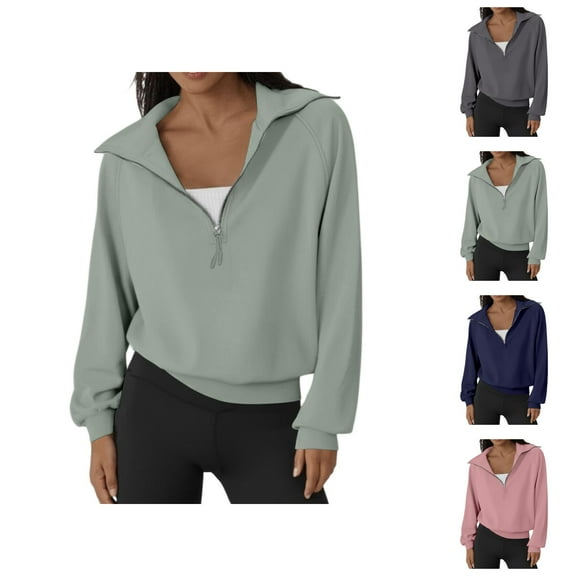 Womens Clothing Women's Solid Color Sweatshirt Women's Zip Up Hoodless Sweatshirt Casual Long Sleeve Pullover For Spring Fall Daily Wear With Jeans Comfortable Lightweight Soft Pure Color