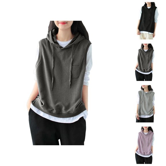 Womens Clothing Women's Solid Sweatshirt Women'S Fashion Solid Hoodies Sweatshirts Sleeveless Drawstring Hoodies Oversized Fall Tops