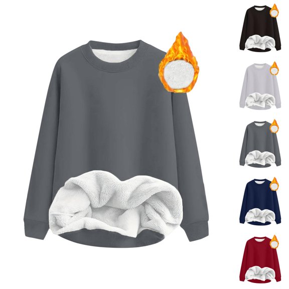 Womens Clothing Women's Solid Sweatshirt Women's Casual Long Sleeve Crewneck Pullover Sweatshirt Soft Lined Comfortable Loose Fit Basic Solid Color Tops For Fall Winter