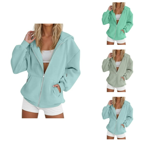 Womens Clothing Women's Solid Sweatshirt Women's Tree Print Casual Long Sleeved Drawstring Hooded Jacket Zipper Hooded Sweatshirt