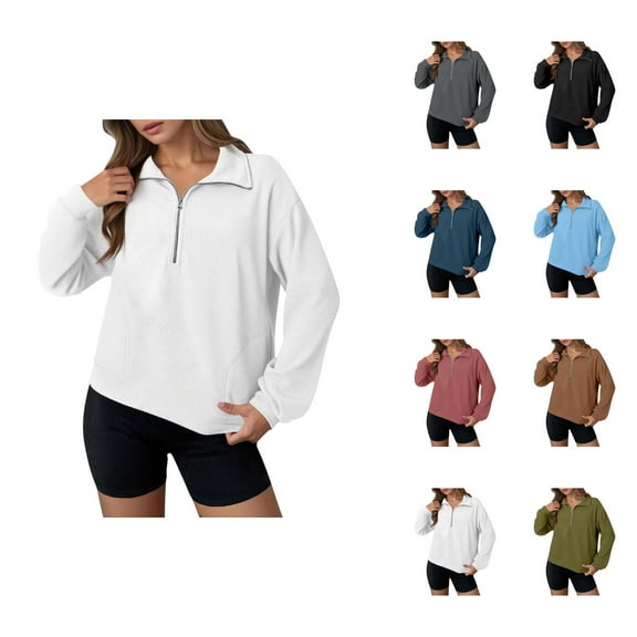 Womens Clothing Women's Solid Sweatshirt Women's Zip Up Sweatshirt Casual Long Sleeve Pullover Tops Stand Collar Loose Fit Basic Solid Color Outerwear For Daily Wear Fall Fashion