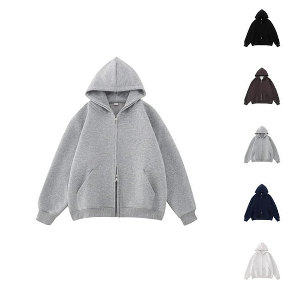 Womens Clothing Women's Solid Sweatshirt Women's Zip Up Hoodie Lined Sweatshirt Casual Pullover Jacket With Double Zipper For Outdoor Travel Campus