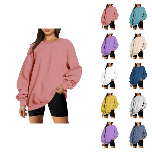 Womens Clothing Women's Solid Sweatshirt Womens Autumn And Winter Loose Top Solid Color Shoulder Sleeve Hoodless Pullover Sweatshirt Sweater