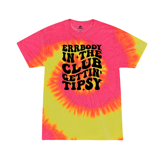 Womens Clubbing Fun Errrybody In The Club Gettin' Tipsy Tie-Dye Ladies Short Sleeve T-Shirt-Fluorescent Swirl-XX-Large