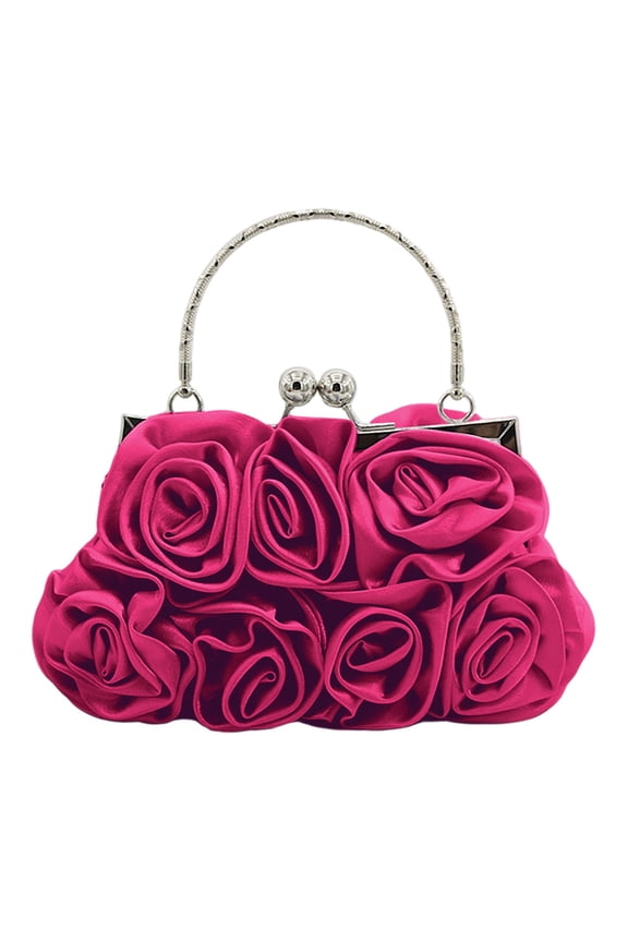 Womens Clutch Purse,3D Rose Flower Satin Elegant Mini Evening Handbag,for Women,for Wedding Party Prom Formal Use