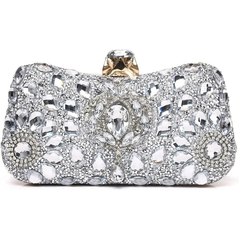 Womens Clutch Purse Rhinestone Evening Bag Floral Crystal Clutch