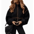 thumbnail image 1 of Womens Coat Casual Lapel Full Zip Fleece Jacket Long Sleeve Oversized Warm Winter Outwear with Pockets, 1 of 6