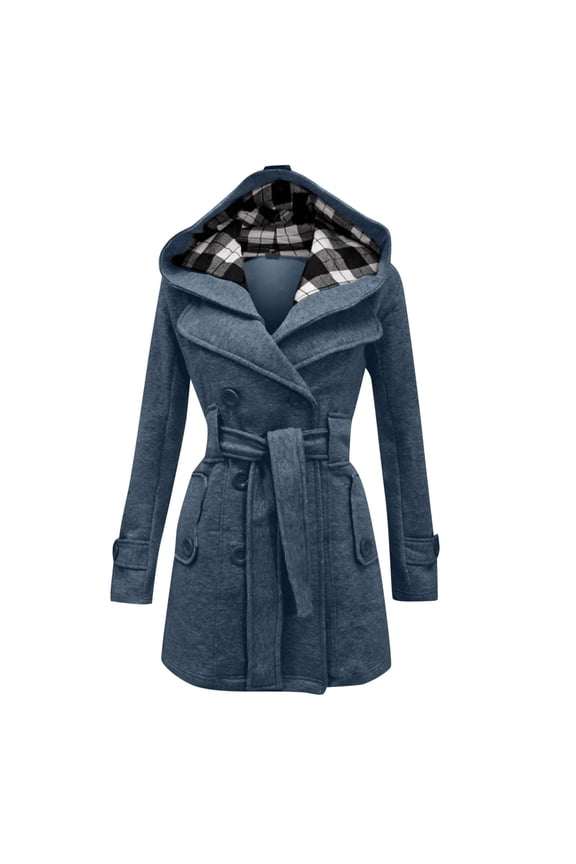 Womens Coat Jacket Winter Warm Hooded Long Sections Belt Double Breasted