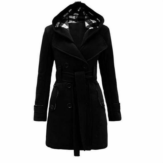 Womens Coat Jacket Winter Warm Hooded Long Sections Belt Double Breasted