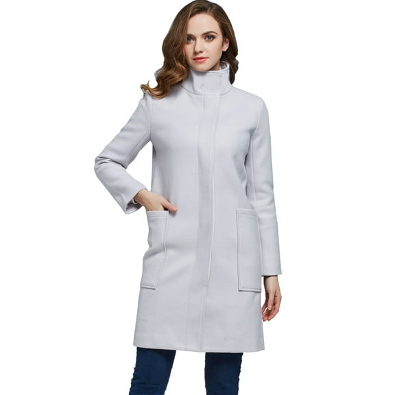 Womens Coat Lapel Single Breasted Mid-Long Wool Blend Coat Outwear