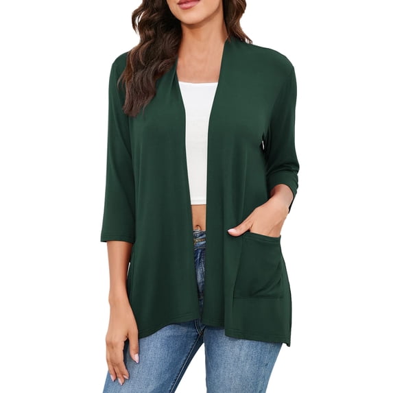 Womens Coat Lightweight Cardigan with Pockets 3/4 Sleeve Casual Tops