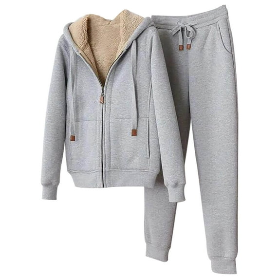 Womens Coat Sets Usmixi Womens 2 Pieces Plus Size Outfit Winter Open Zip Warm Fleece Lined Hooded Coat and Drawstring Jogger Pant Tracksuit Lounge Sets with Pocket