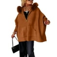 thumbnail image 1 of Womens Coat with Furry Hood Zipper Closure Front Pockets Loose Fit Outerwear for Daily Wear Warm Winter Jacket Light Brown 2XL, 1 of 6