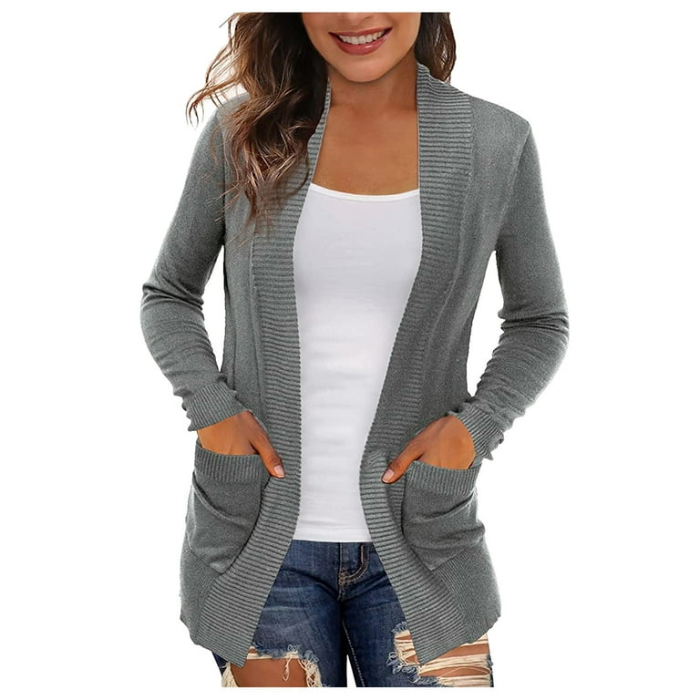 SHOWMALL Women's Casual Lightweight Open Front Cardigans Soft Draped 3/4  Sleeve Cardigan, US Size XL, Black