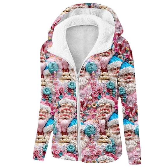 Womens Coats Christmas Printed Hooded Long Sleeved Loose Oversized Casual Sweatshirt,Coats for Women Multicolor L