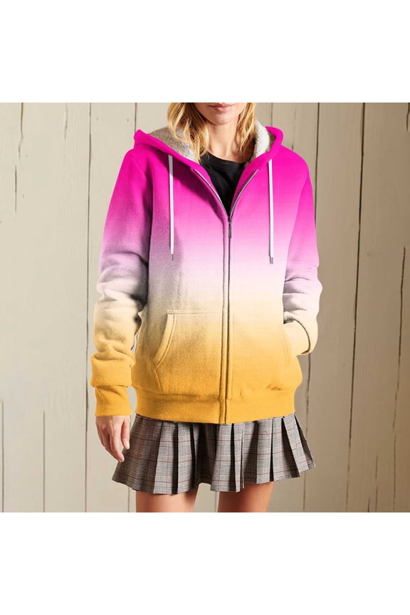 Womens Coats Hooded Zip Up Jacket Print Drawstring Pockets Oversized Jackets Coat,Coats for Women Yellow M