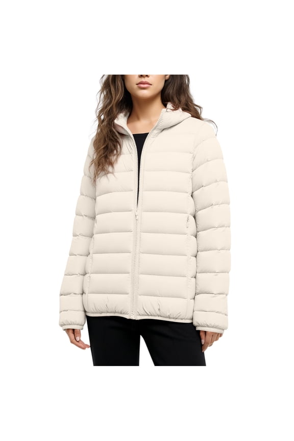 Womens Coats Lightweight Down Jacket Hooded Long Sleeved Slim Oversized Jacket Puffy Jackets,Coats for Women Beige S