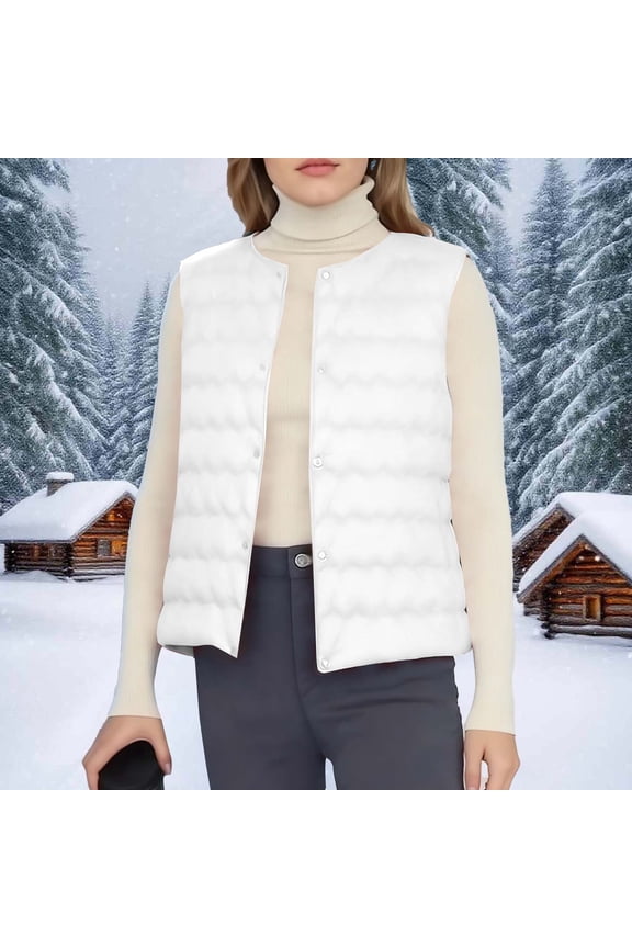 Womens Coats Lightweight Down Jacket Sleeveless V-neck Winter Puffy Jackets,Coats for Women White S