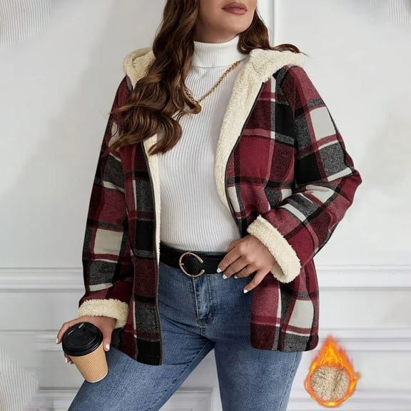 Womens Coats Long Sleeve Hooded Zipper Pocketsd Plaid Coat Oversize Solid Casual Outwear Jackets Hot Pink M,Coats for Women