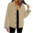 thumbnail image 1 of Womens Coats Long Sleeve Lapel Coat Jacket Turn-Down Collar Casual Cropped Shackets with Pockets,Coats for Women Khaki M, 1 of 5