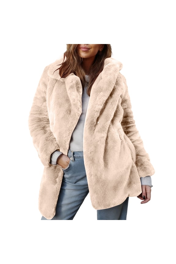 Womens Coats Long Sleeve Solid Color Winter Warm Faux Jacket,Coats for Women Beige S