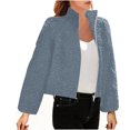 thumbnail image 1 of Womens Coats Long Sleeve Zipper Solid Color Casual Jacket Cardigan Coat,Coats for Women Blue S, 1 of 5
