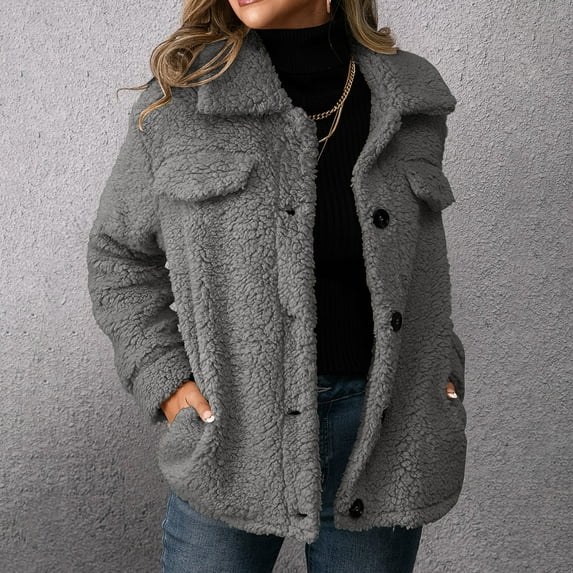 Womens Coats Long Sleeved Cardigan Button Pocket Solid Color Casual Jacket,Coats for Women Dark Gray M