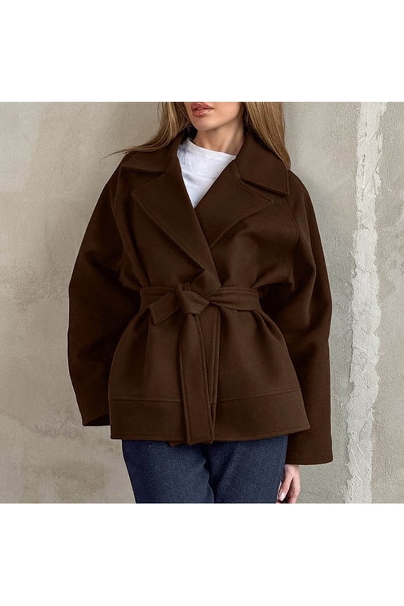 Womens Coats Long Sleeved Coat Lapel Winter Loose Commuting Mid Length Coat Jacket,Coats for Women Brown S