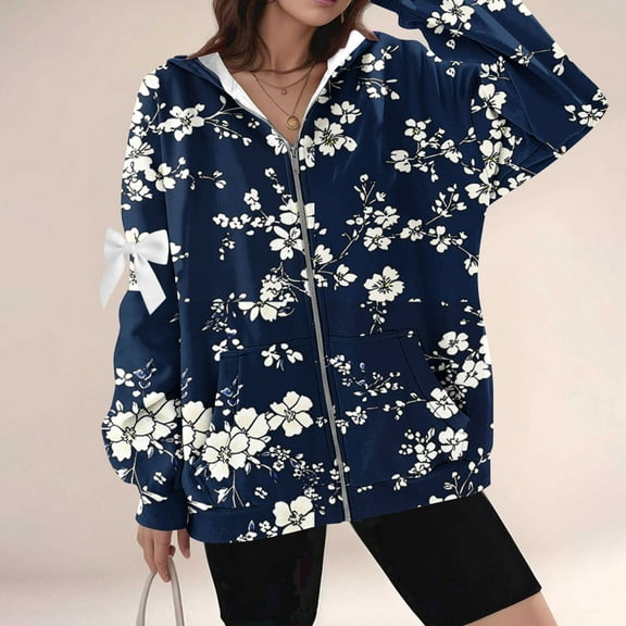 Womens Coats Long Sleeved Hooded Bow Off Shoulder Loose Sweatshirt Pullover Top S-5XL,Coats for Women Navy M