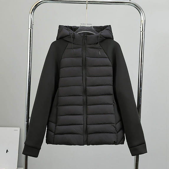 Womens Coats Long-sleeved Hooded Pocket Zipper Solid-color Winter Cotton Padded Jacket,Coats for Women Black M