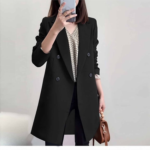 Womens Coats Long-sleeved Turndown Collar Casual Solid Coat Button Bandage Outwear Jackets,Coats for Women Black M