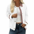 thumbnail image 1 of Womens Coats Loose Sleeved Plaid Lapel Collar Long Sleeved Hooded Casual Jacket,Coats for Women White S, 1 of 6