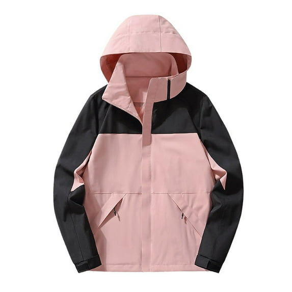 Womens Coats Outerwear Winter Women Comfortable Casual Color Block Interchange Jacket Drawstring Pocket Long Sleeve Hooded Casual Outwear Jackets