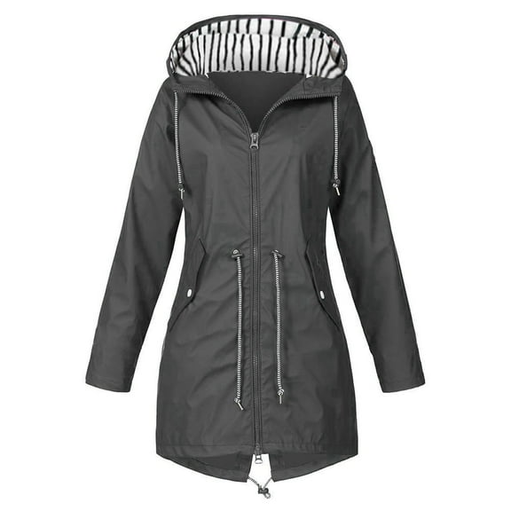 Womens Coats Outerwear Winter Women Solid Rain Jacket Outdoor Hooded Raincoat Windproof Top