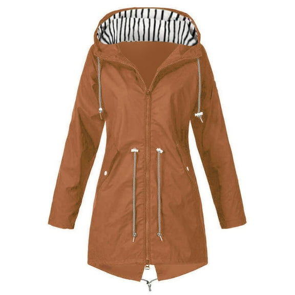 Womens Coats Outerwear Winter Women Solid Rain Jacket Outdoor Hooded Raincoat Windproof Top